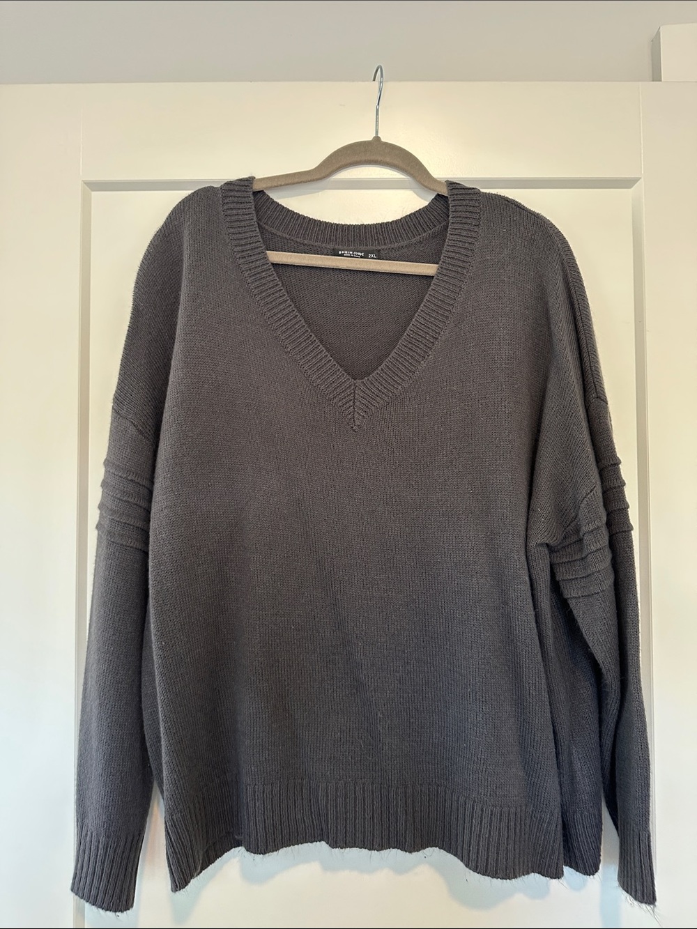 Women's V-Neck Oversized Knit Sweater - Charcoal